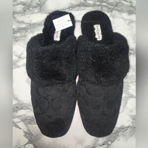 Coach Women's Plush Black Slippers